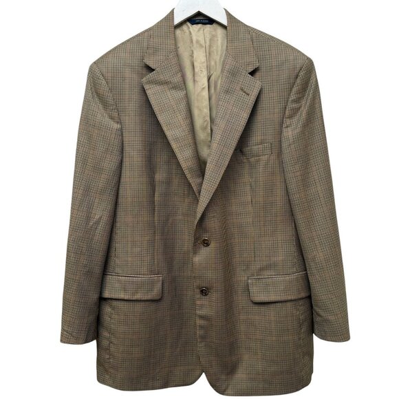BROOKS BROTHERS Mens Wool Blazer 42R Brown Houndstooth Sport Coat Classic Preppy - Picture 1 of 16